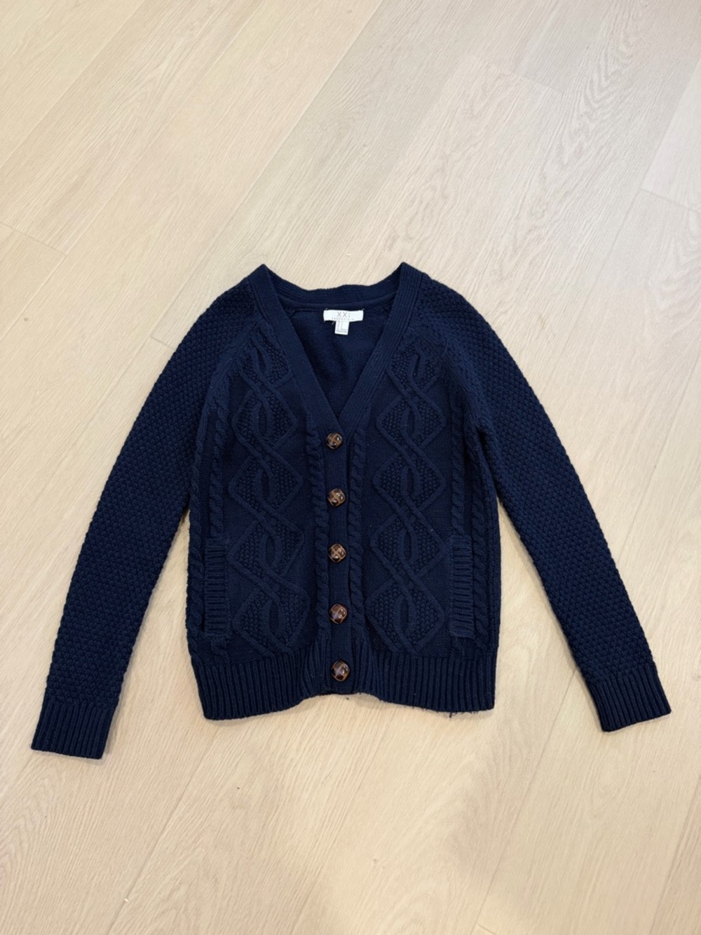 Forever 21 Navy Cable Knit Button-Up Cardigan